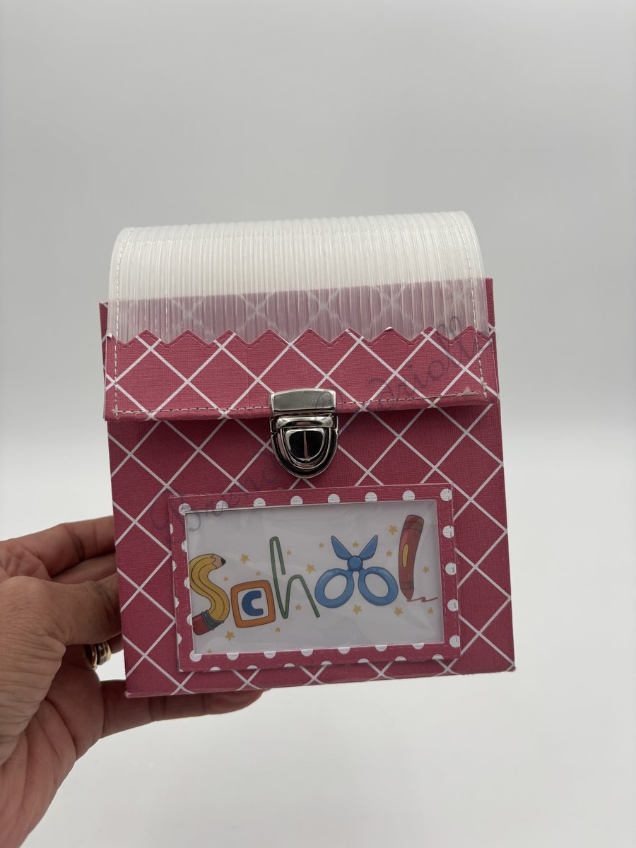 Album cartable rose à fermoir, étiquette School, mini-album de scrapbooking fait main