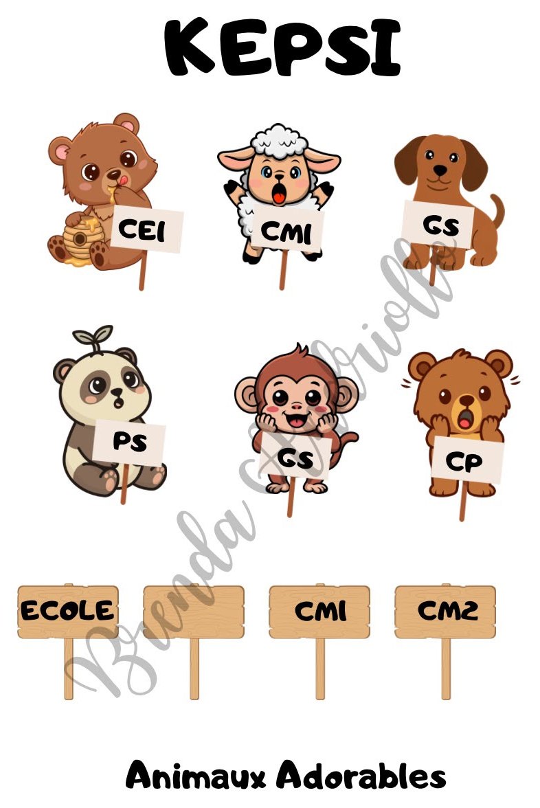 Planche Animaux adorables du carnet de classe KEPSI