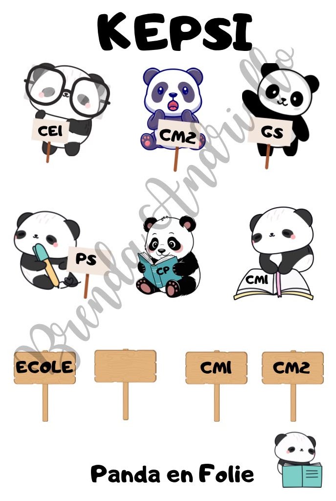 Planche Panda en folie du carnet de classe KEPSI