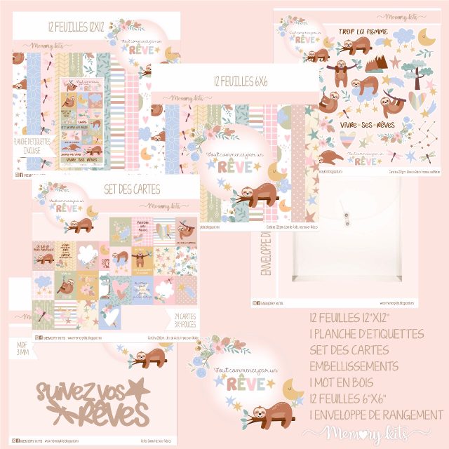 Collection de papiers Tout commence par un rêve, scrapbooking